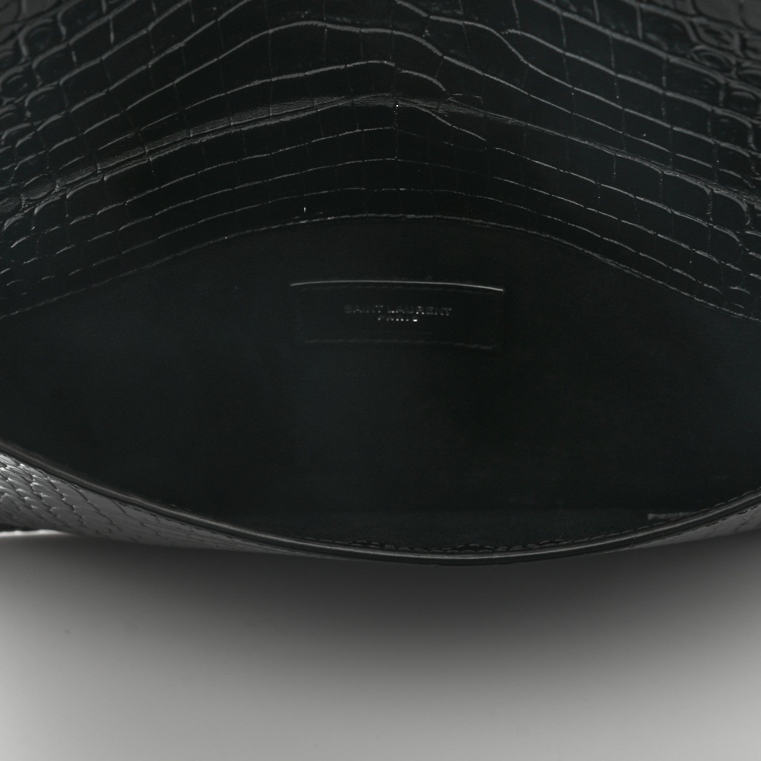 Saint Laurent Calfskin Crocodile Embossed Uptown Monogram Pouch Black 5 of 8