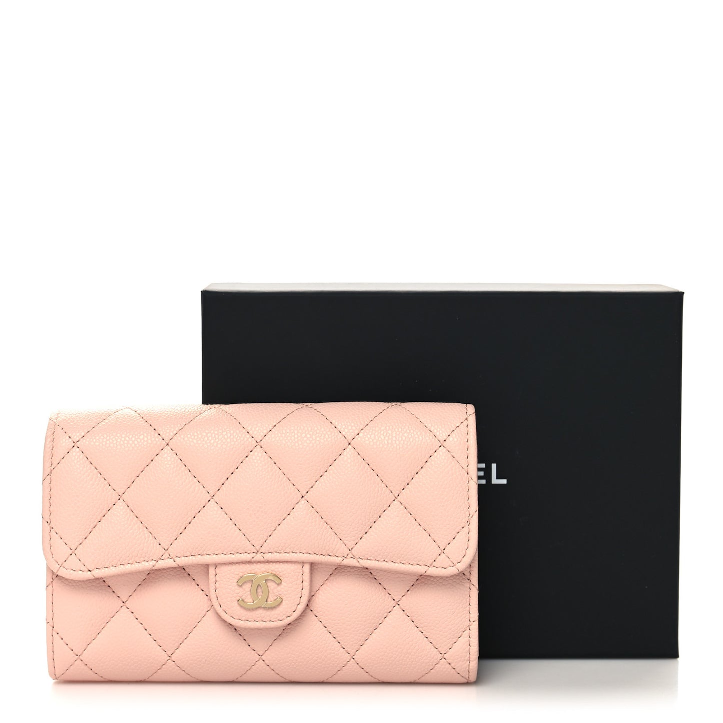 Caviar Quilted Medium Flap Wallet Light Pink