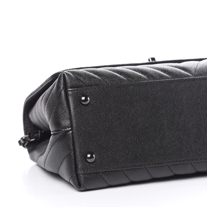 Chanel Caviar Chevron Quilted Small Coco Handle Flap So Black 6 of 10