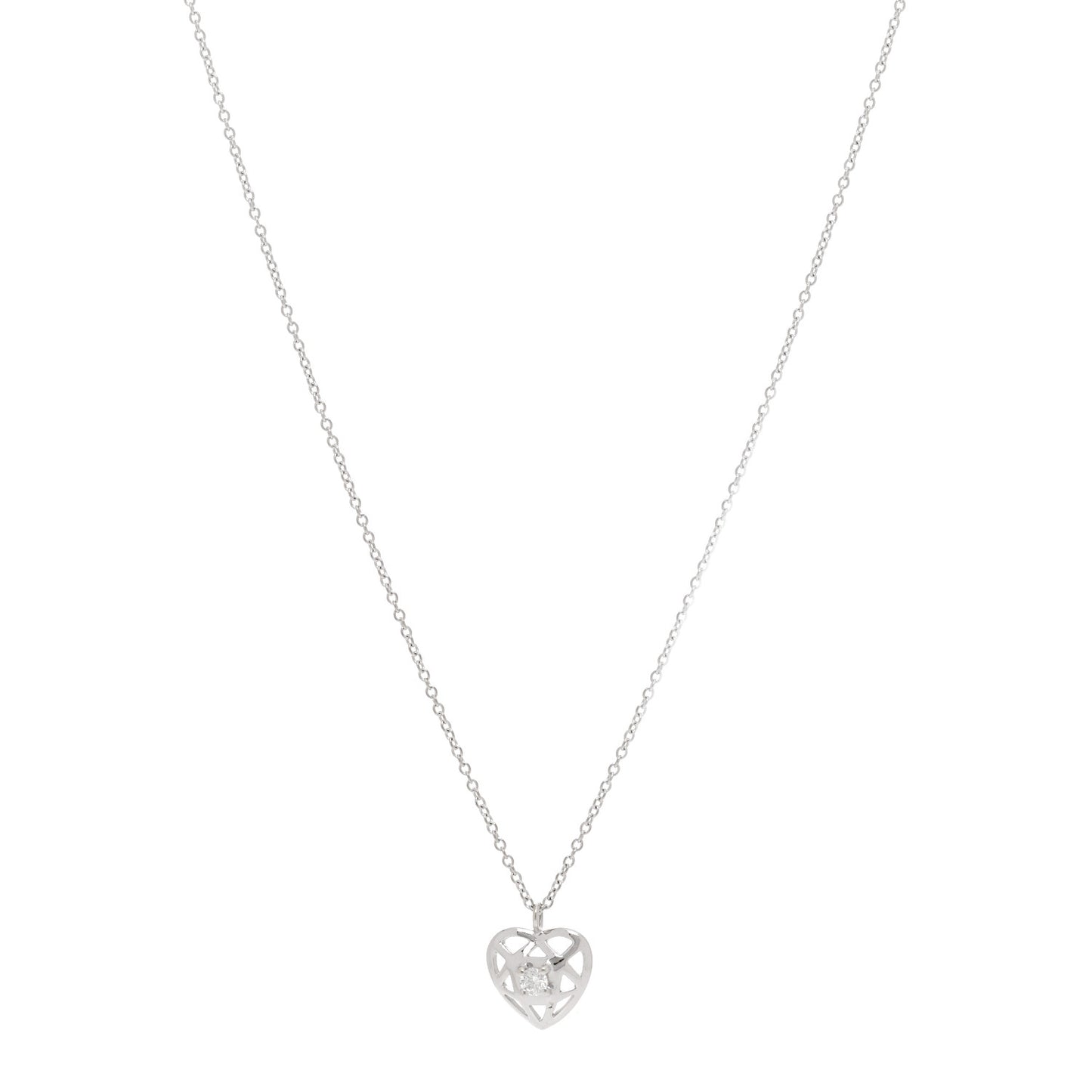 18K White Gold Diamond Cut Out Heart Pendant Necklace