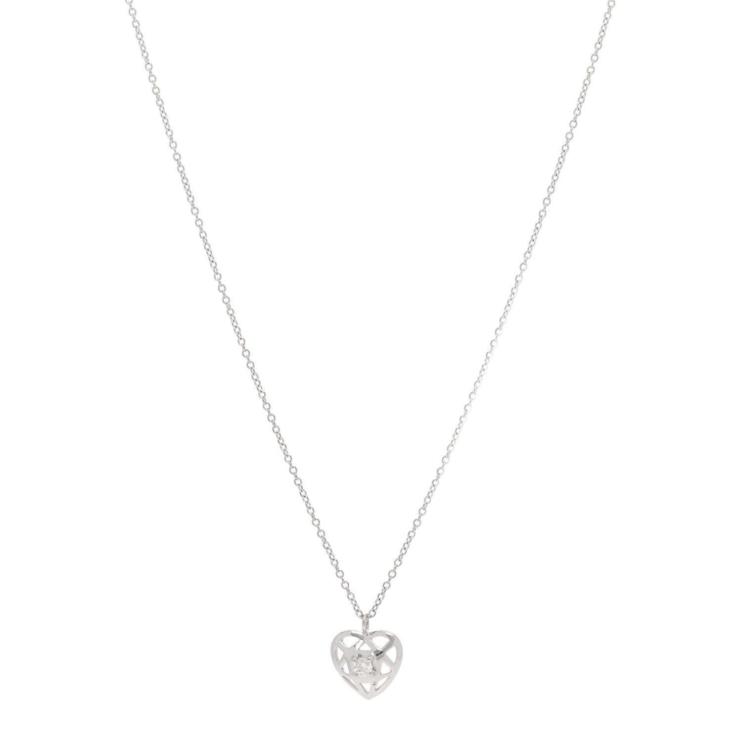 Tiffany 18K White Gold Diamond Cut Out Heart Pendant Necklace 1 of 6