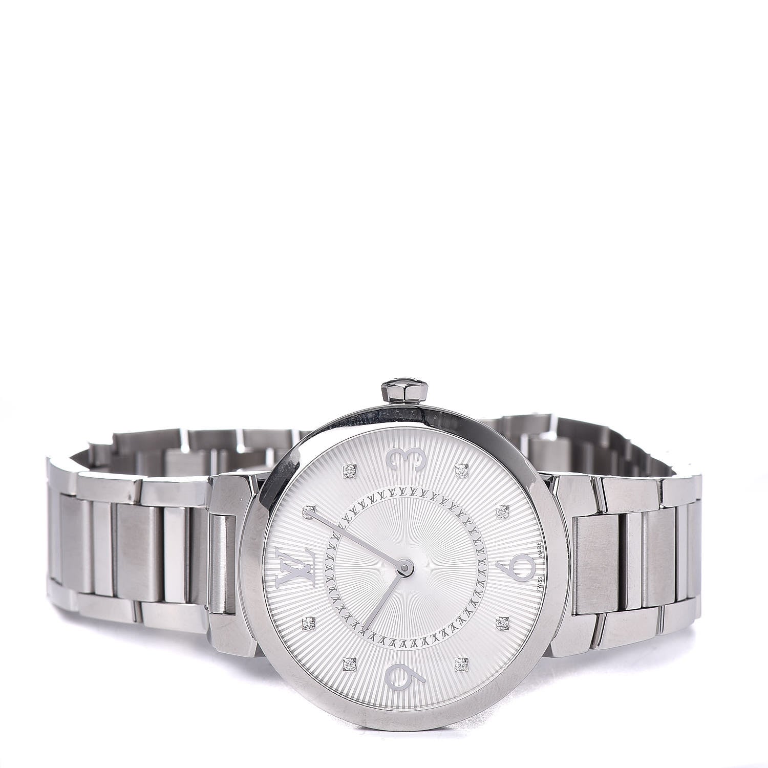 Louis Vuitton Stainless Steel Diamond 33mm Tambour Slim Quartz Watch 3 of 7