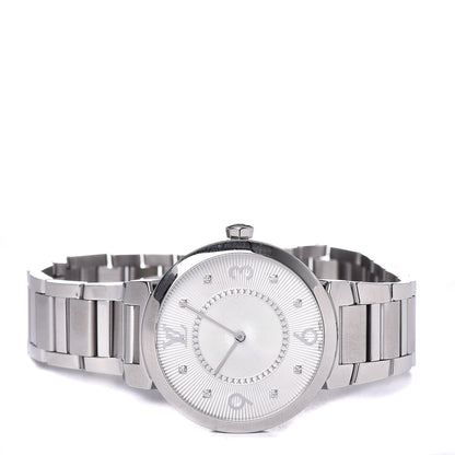 Louis Vuitton Stainless Steel Diamond 33mm Tambour Slim Quartz Watch 3 of 7