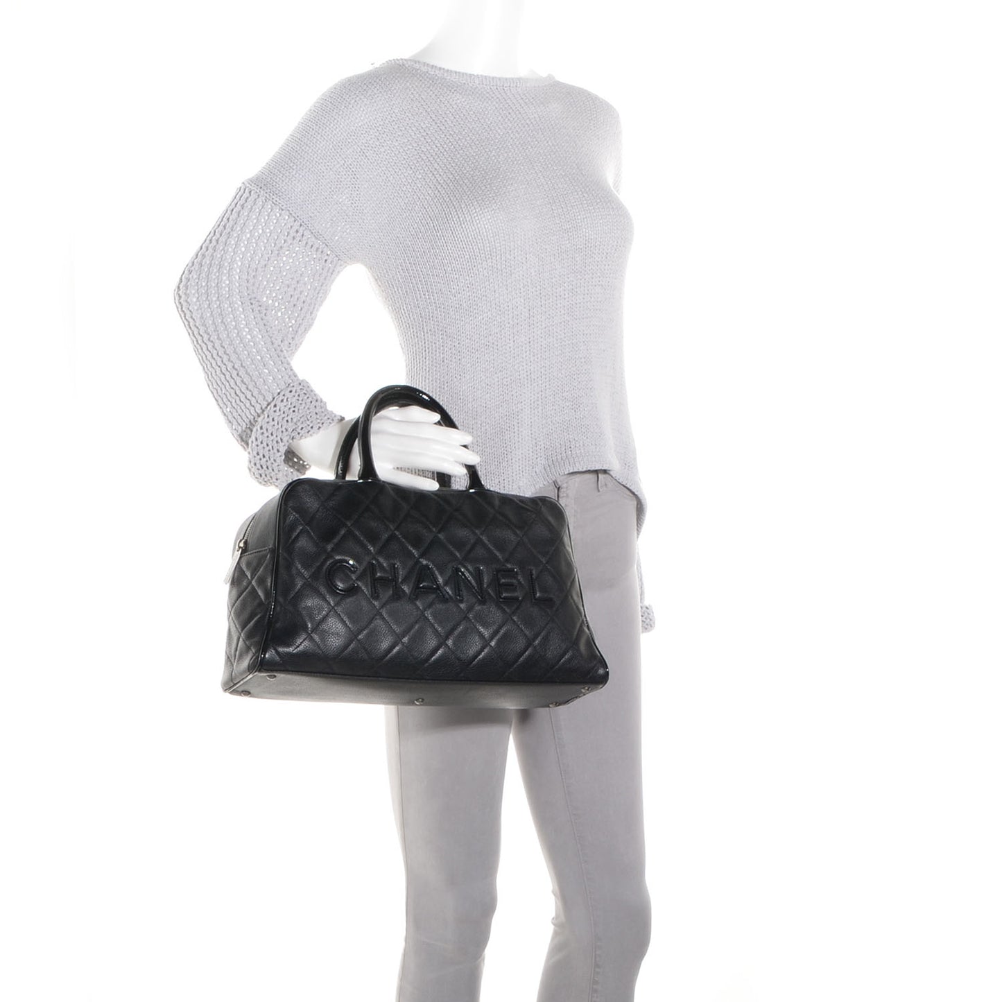 Caviar Patent Large Bowler Black