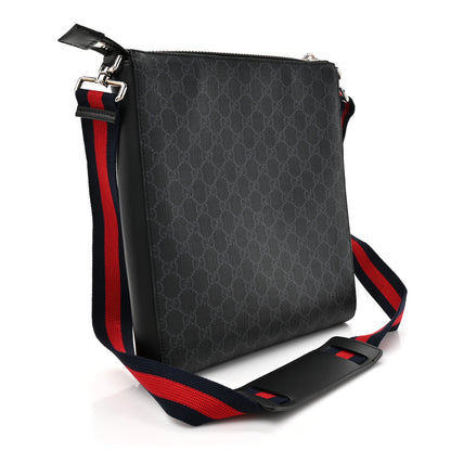 Gucci GG Supreme Monogram Appia Calfskin Web Flat Messenger Bag Black Grey 3 of 10