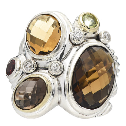 David Yurman Sterling Silver 18K Yellow Gold Diamond Peridot Garnet Citrine Quartz Mosaic Ring 54 6.75 1 of 5