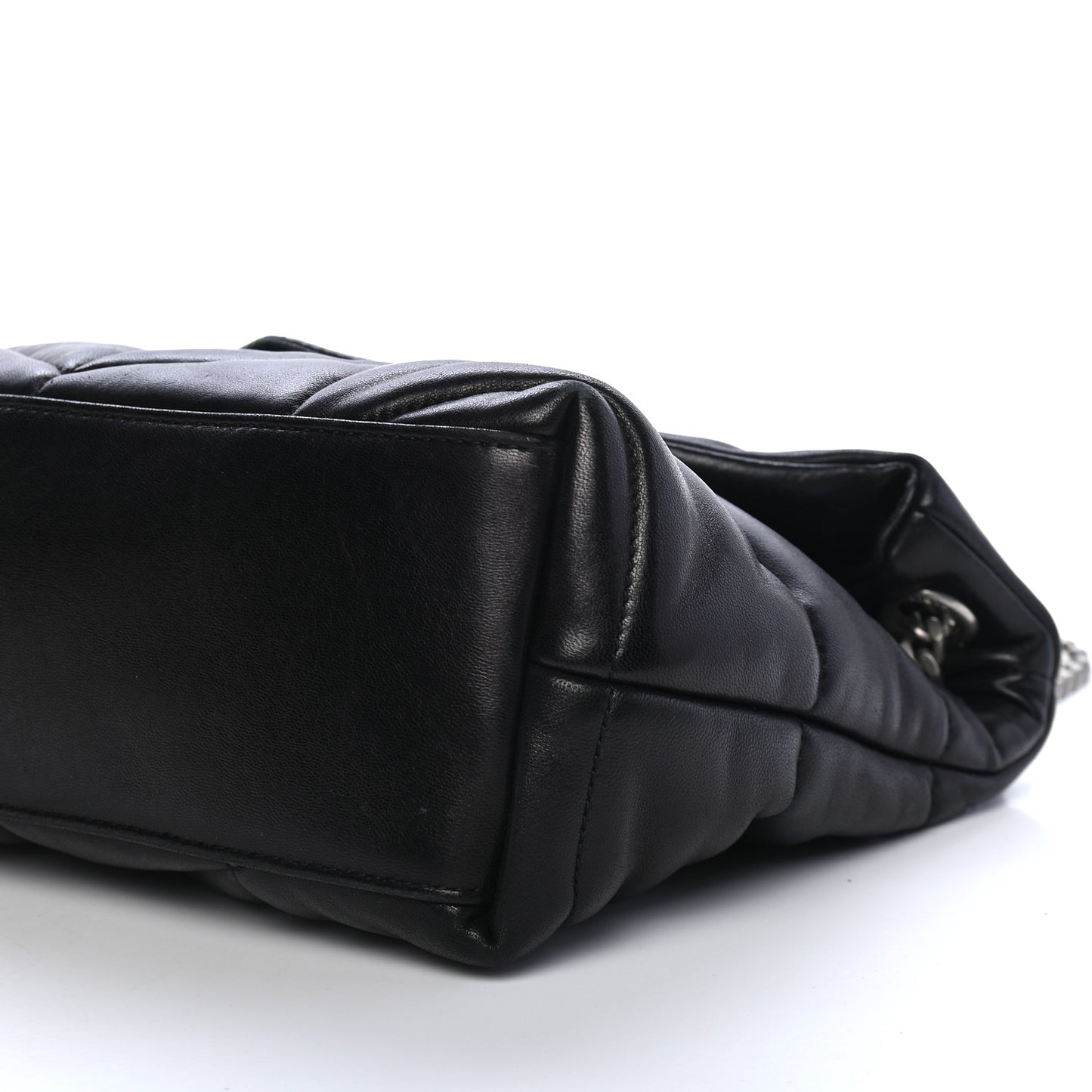 Lambskin Quilted Small Loulou Puffer Monogram Chain Satchel Black