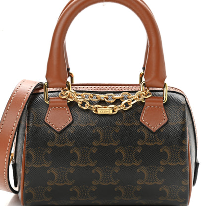 Celine Triomphe Canvas Calfskin Mini Boston Bag Tan 8 of 10