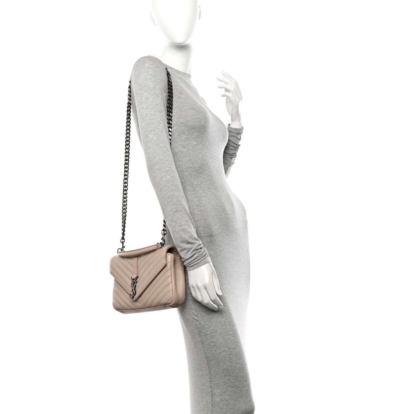 Sheepskin Matelasse Chevron Monogram Medium College Bag Dark Beige