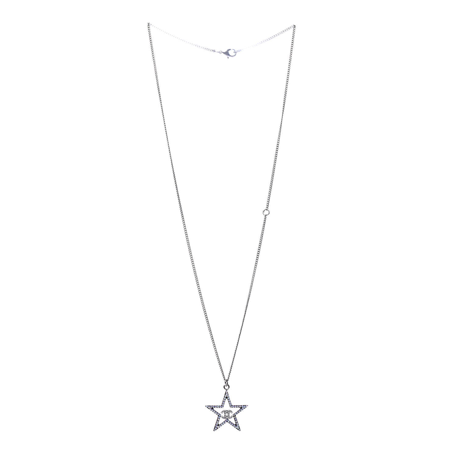 Chanel Ruthenium Crystal Star CC Necklace Iridescent Pink 3 of 6