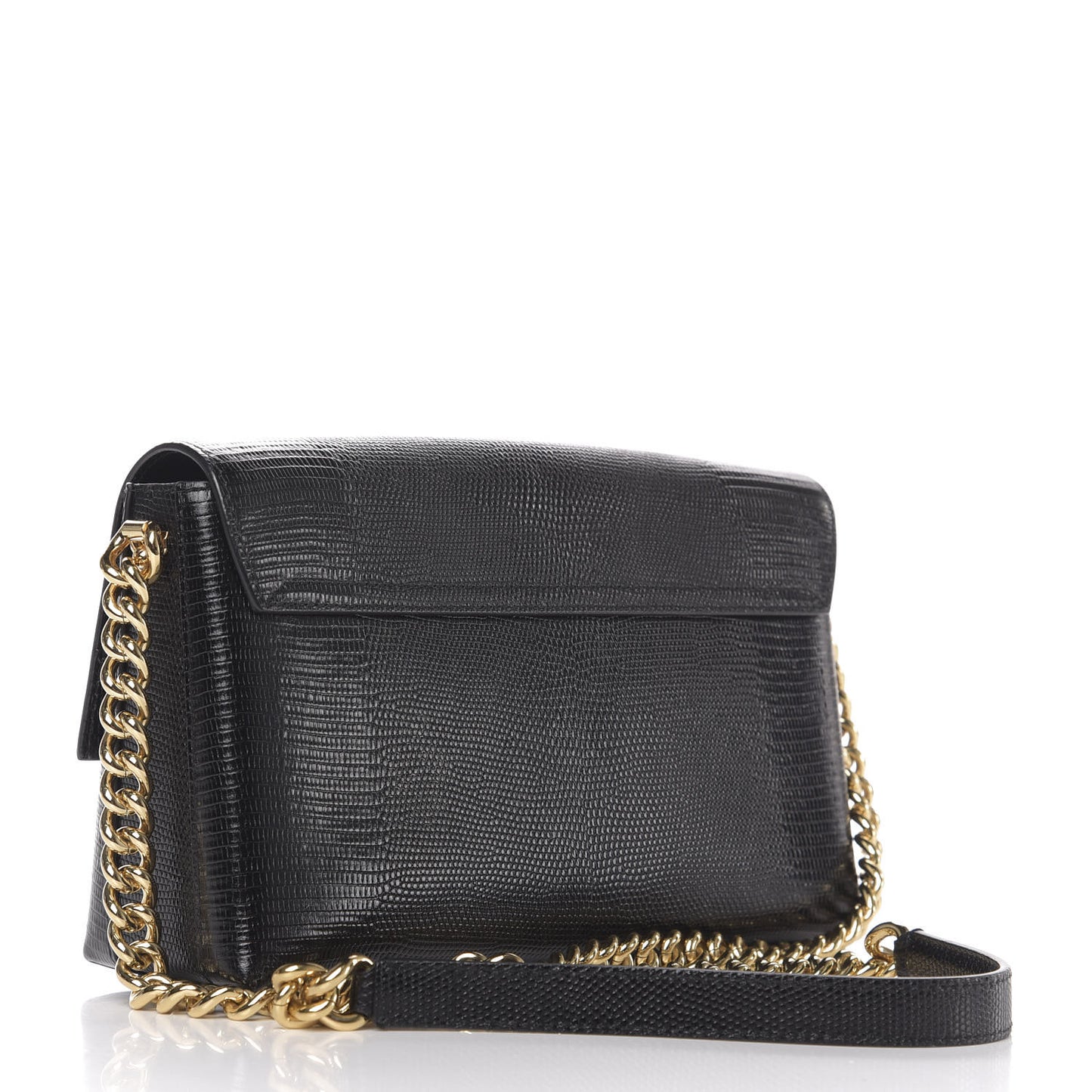 Stampa Iguana Calfskin Crystal Millennials Chain Shoulder Bag Black