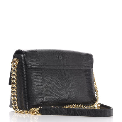 Dolce & Gabbana Stampa Iguana Calfskin Crystal Millennials Chain Shoulder Bag Black 2 of 9