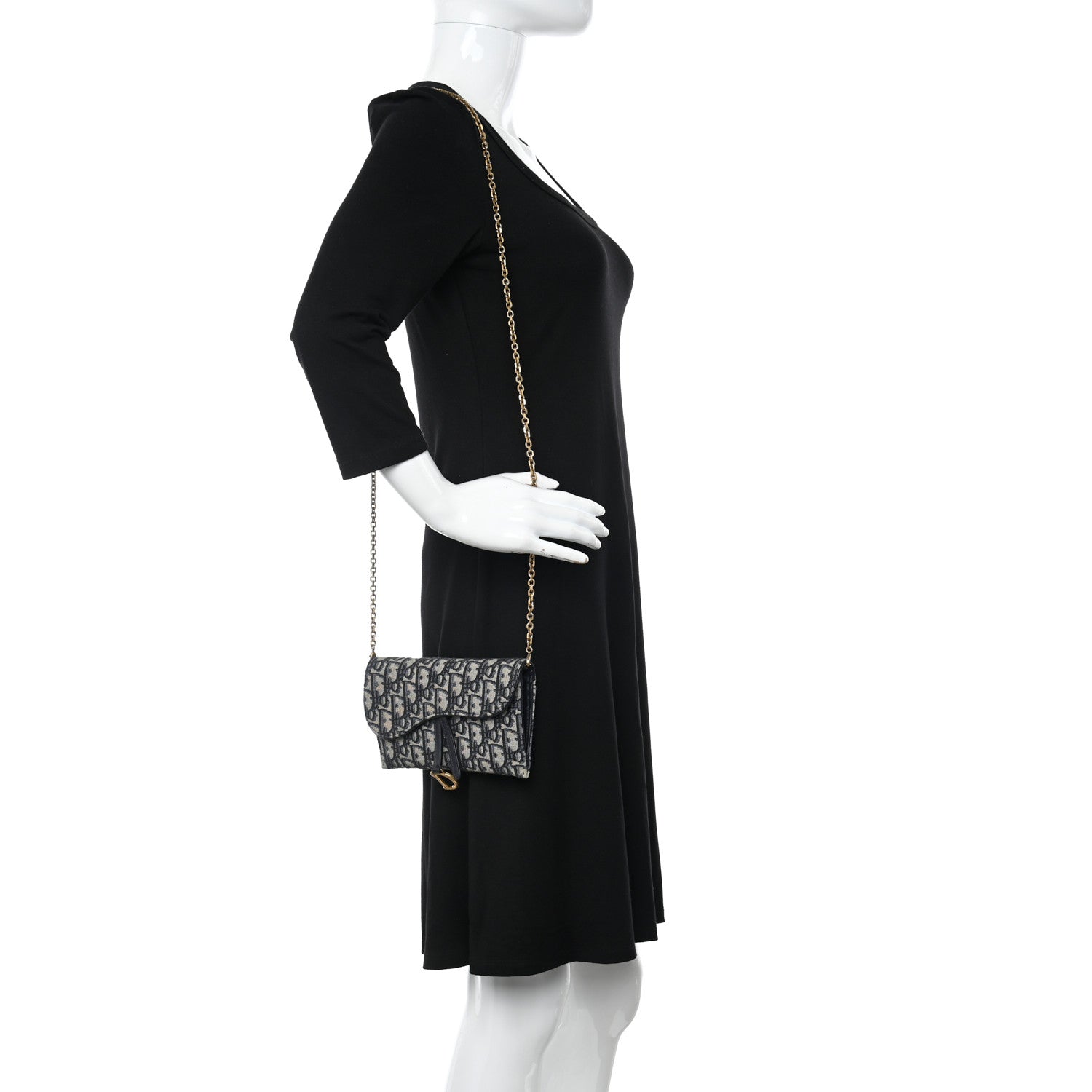 Christian Dior Oblique Saddle Chain Long Wallet Blue 2 of 13