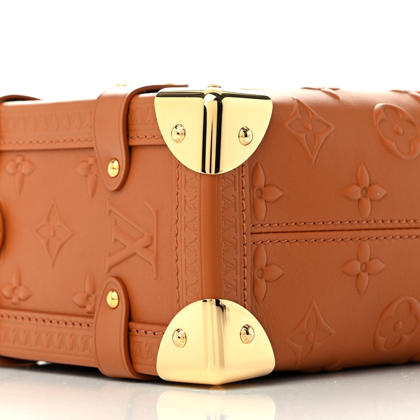 Calfskin Debossed Monogram Side Trunk Tan