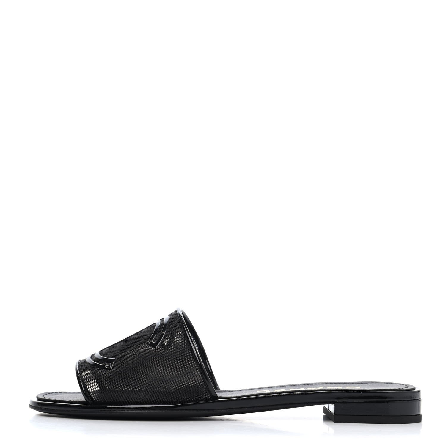 Chanel Mesh Patent Calfskin CC Mules 38 Black 1 of 4