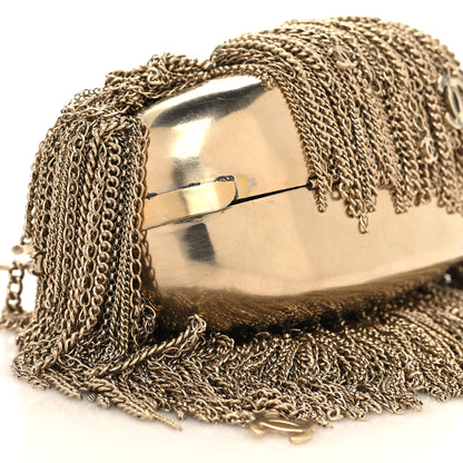 Chanel Metal Seashell Kiss Lock CC Chain Fringe Minaudiere Clutch Gold 9 of 11