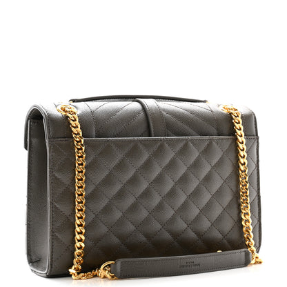 Saint Laurent Grain De Poudre Textured Mixed Matelasse Medium Triquilt Monogram Satchel Vert Fonce 3 of 11