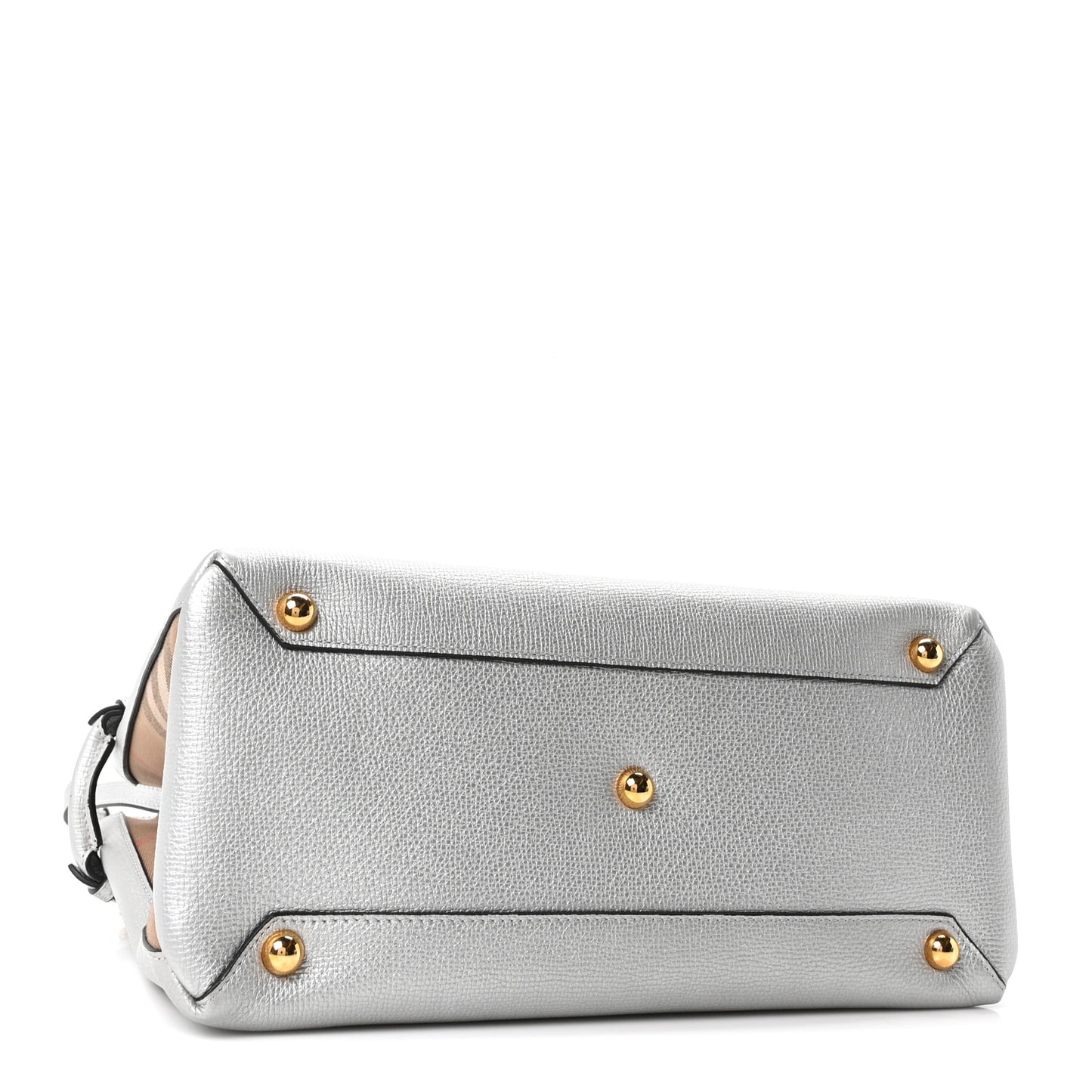Metallic Grainy Calfskin House Check Medium Banner Tote Silver