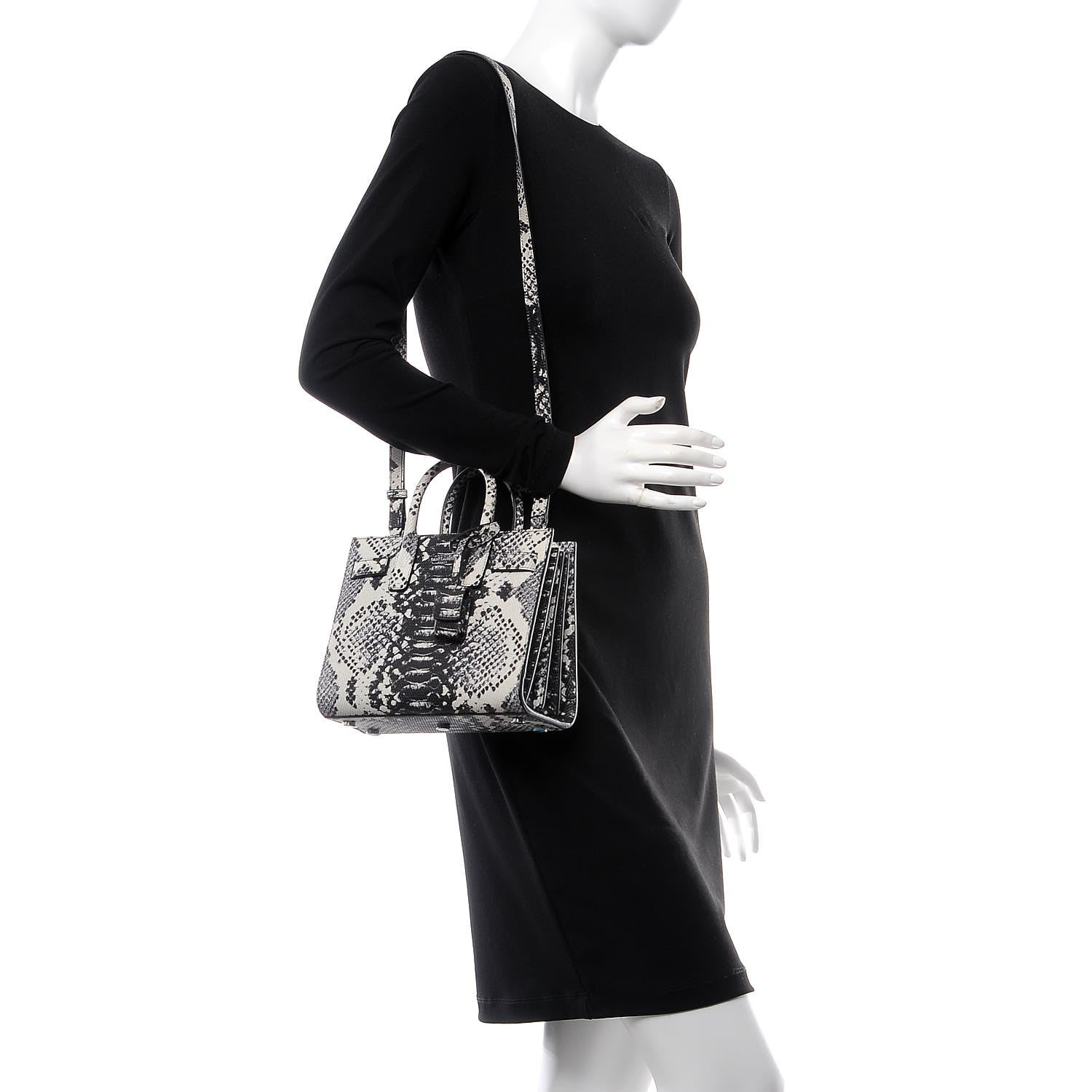 Saint Laurent Python Embossed Nano Sac De Jour Black White 303012