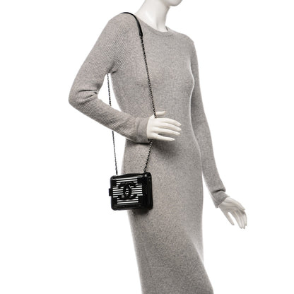 Chanel Plexiglass Patent Mini Striped Boy Brick Flap Black White 2 of 10