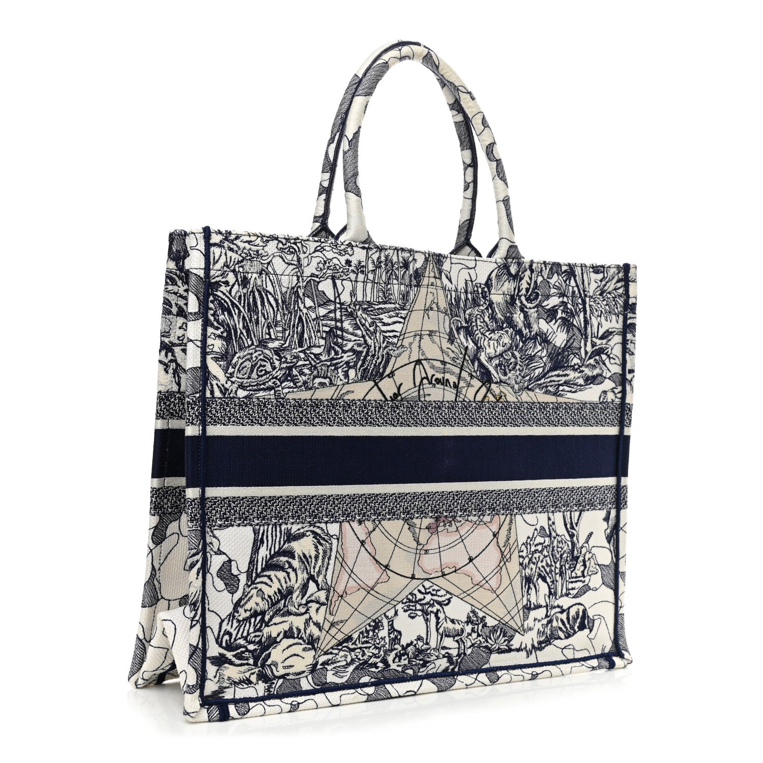 Christian Dior Canvas Embroidered Large Around The World Book Tote Blue 3 of 10