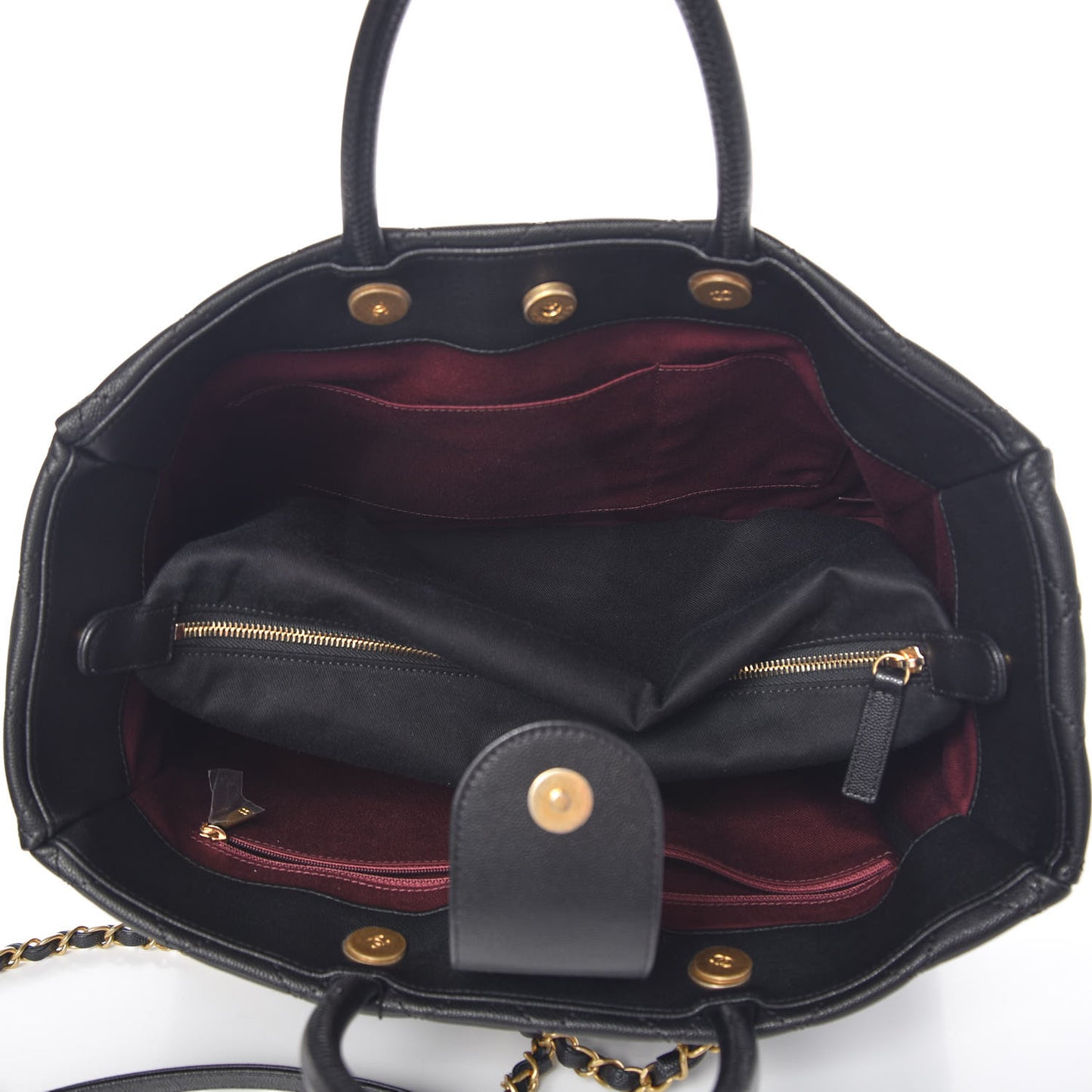 Caviar Quilted Large Coco Handle Shopping Tote Black