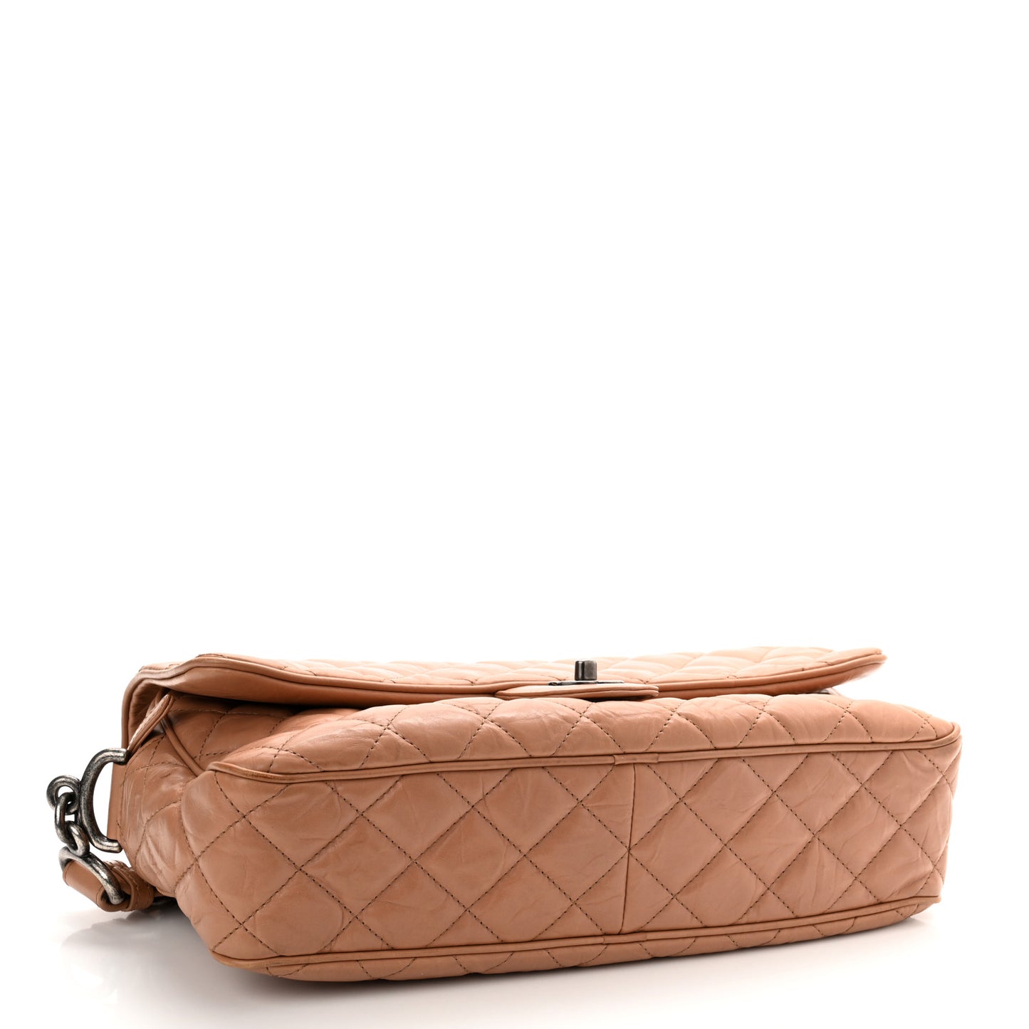 Aged Calfskin Quilted Medium Chain Detail Flap Light Brown