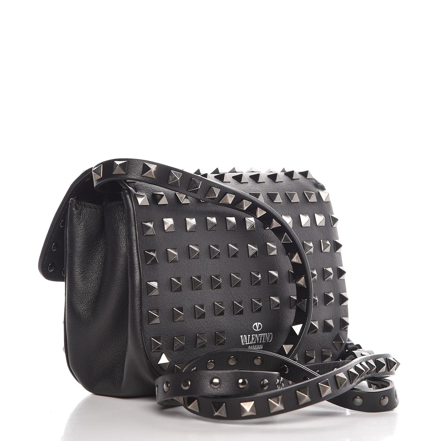 Vitello Mini Rockstud All Over Flap Saddle Crossbody Bag Black