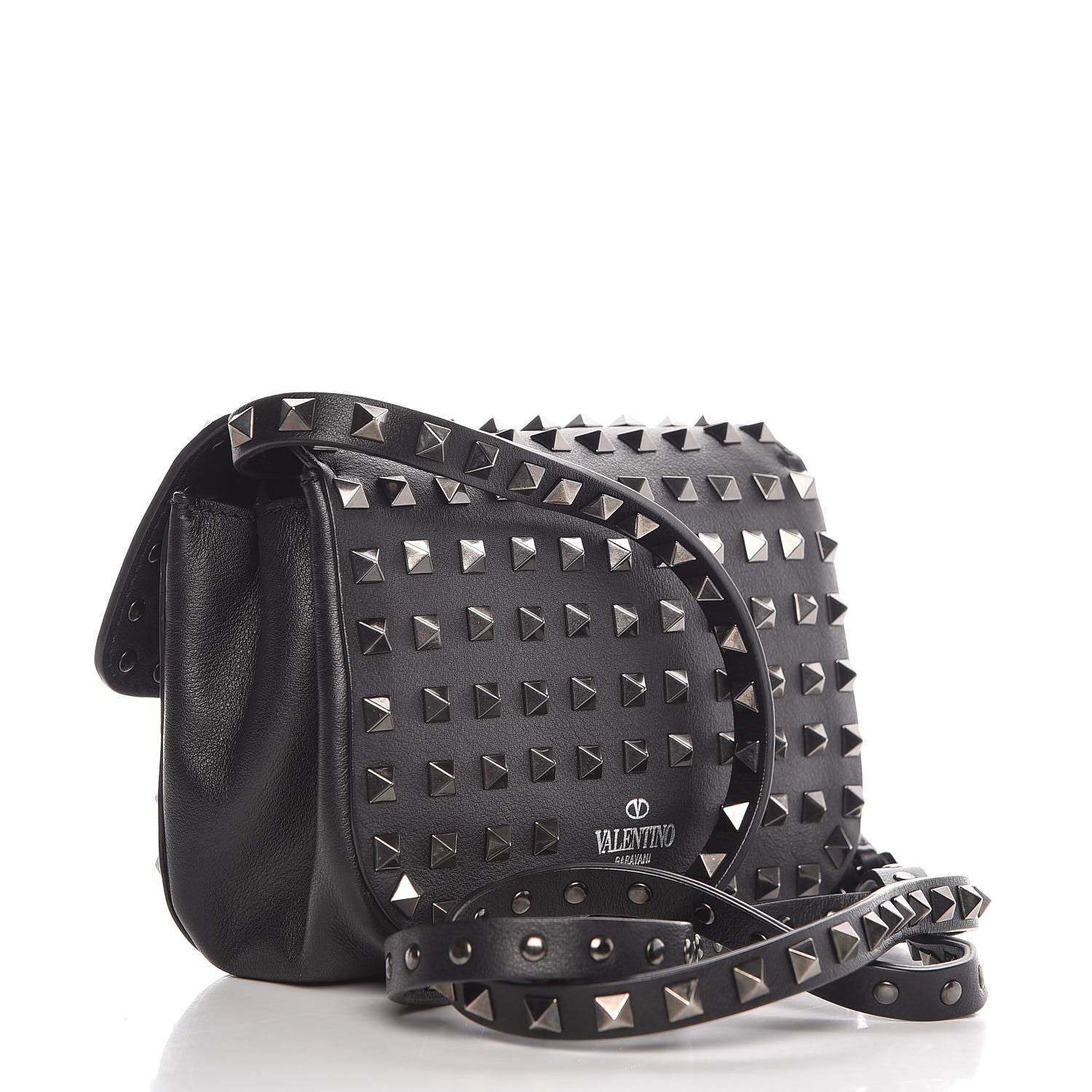 Valentino Garavani Vitello Mini Rockstud All Over Flap Saddle Crossbody Bag Black 3 of 8