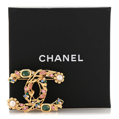 Chanel Crystal Pearl CC Leaf Brooch Gold Multicolor 4 of 4