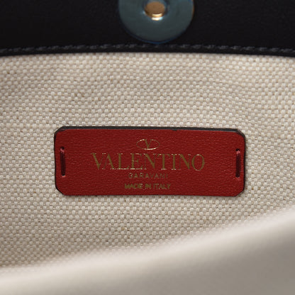 Valentino Garavani Canvas Calfskin VLTN Print Small Rockstud Tote Naturale Black 8 of 10