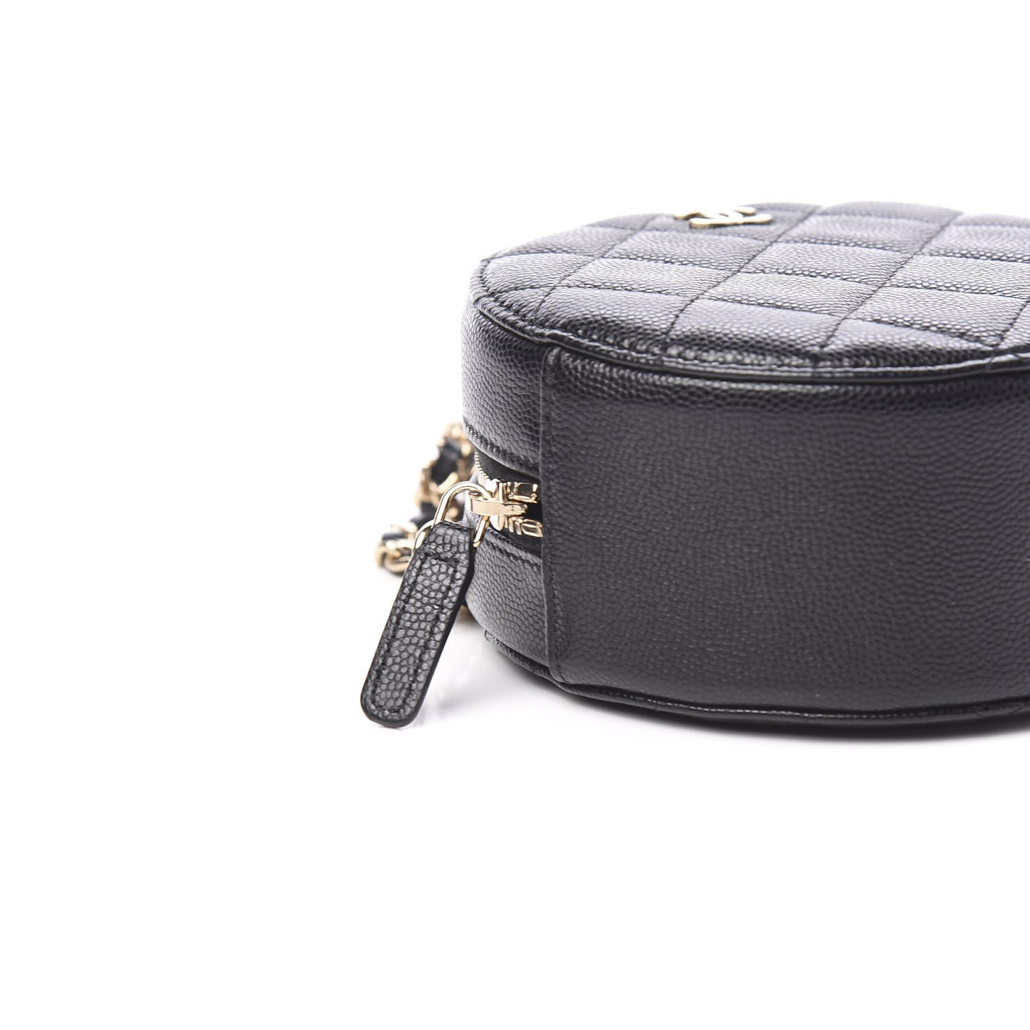 Caviar Quilted Round Clutch With Chain Black