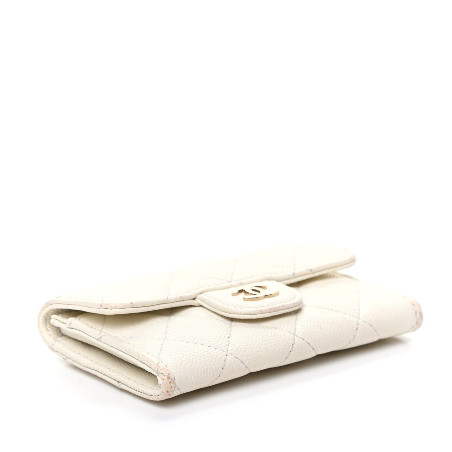 Caviar Quilted Flap Card Holder White