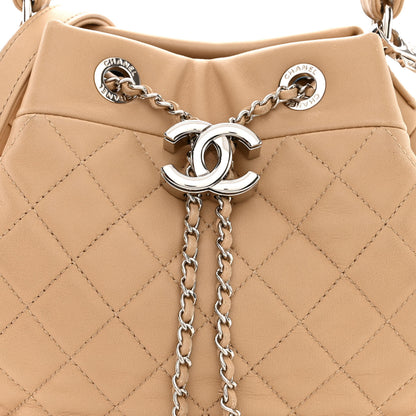Chanel Lambskin Quilted Small CC Chain Bucket Drawstring Bag Light Beige 8 of 11