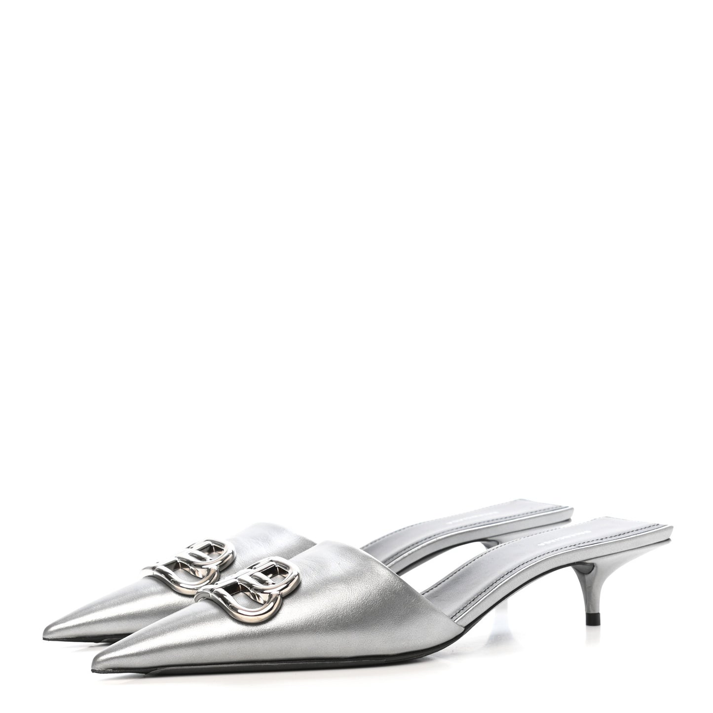 Metallic Nappa BB Square Knife Pointed Toe 40mm Mules 37 Silver