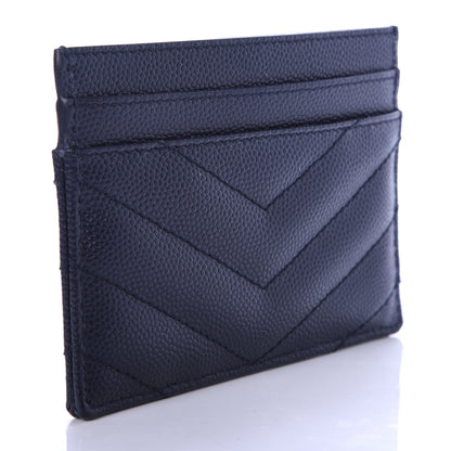 Saint Laurent Grain De Poudre Matelasse Monogram Chevron Credit Card Case Deep Marine 3 of 8