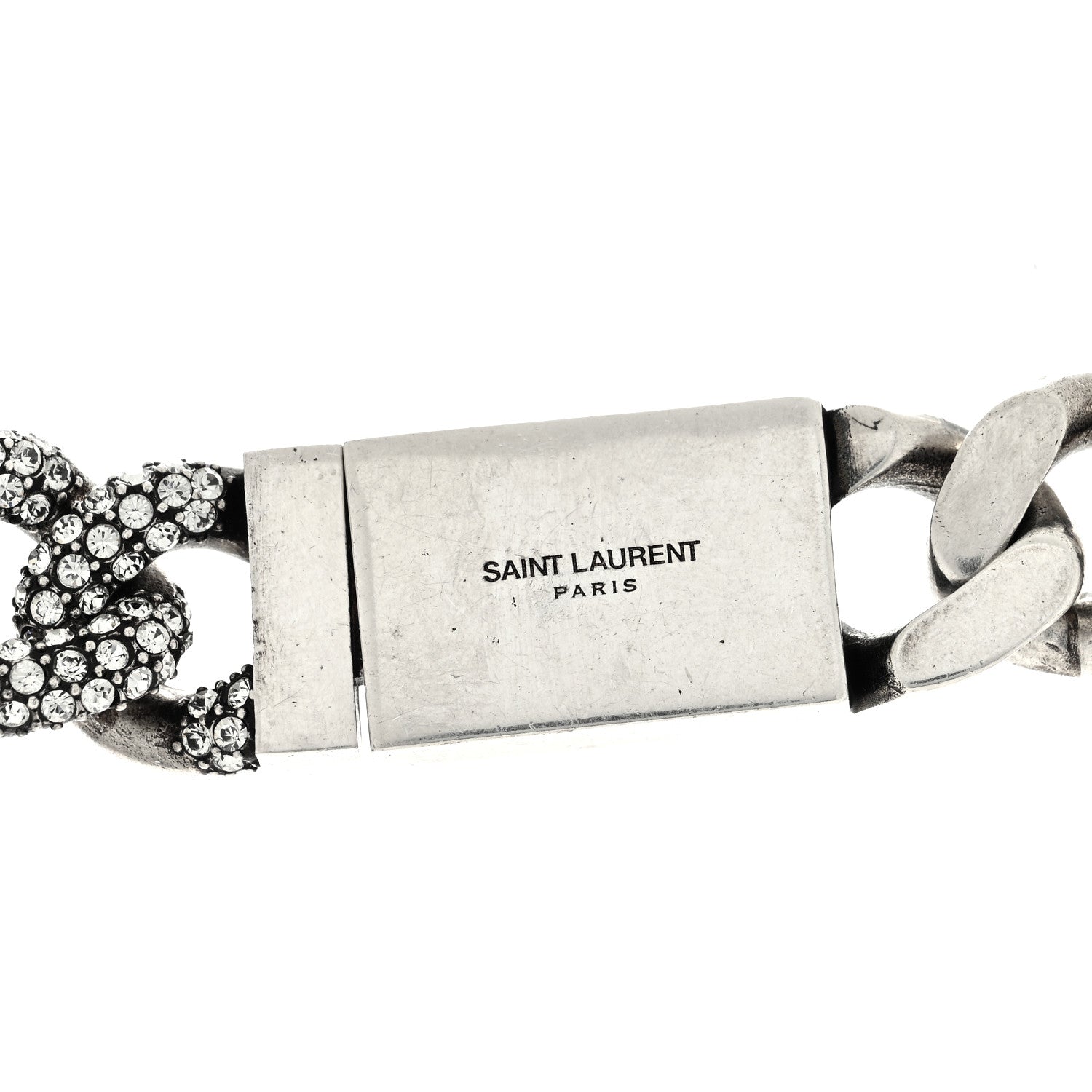 Saint Laurent Crystal Curb Chain Necklace Oxidized Silver 4 of 4