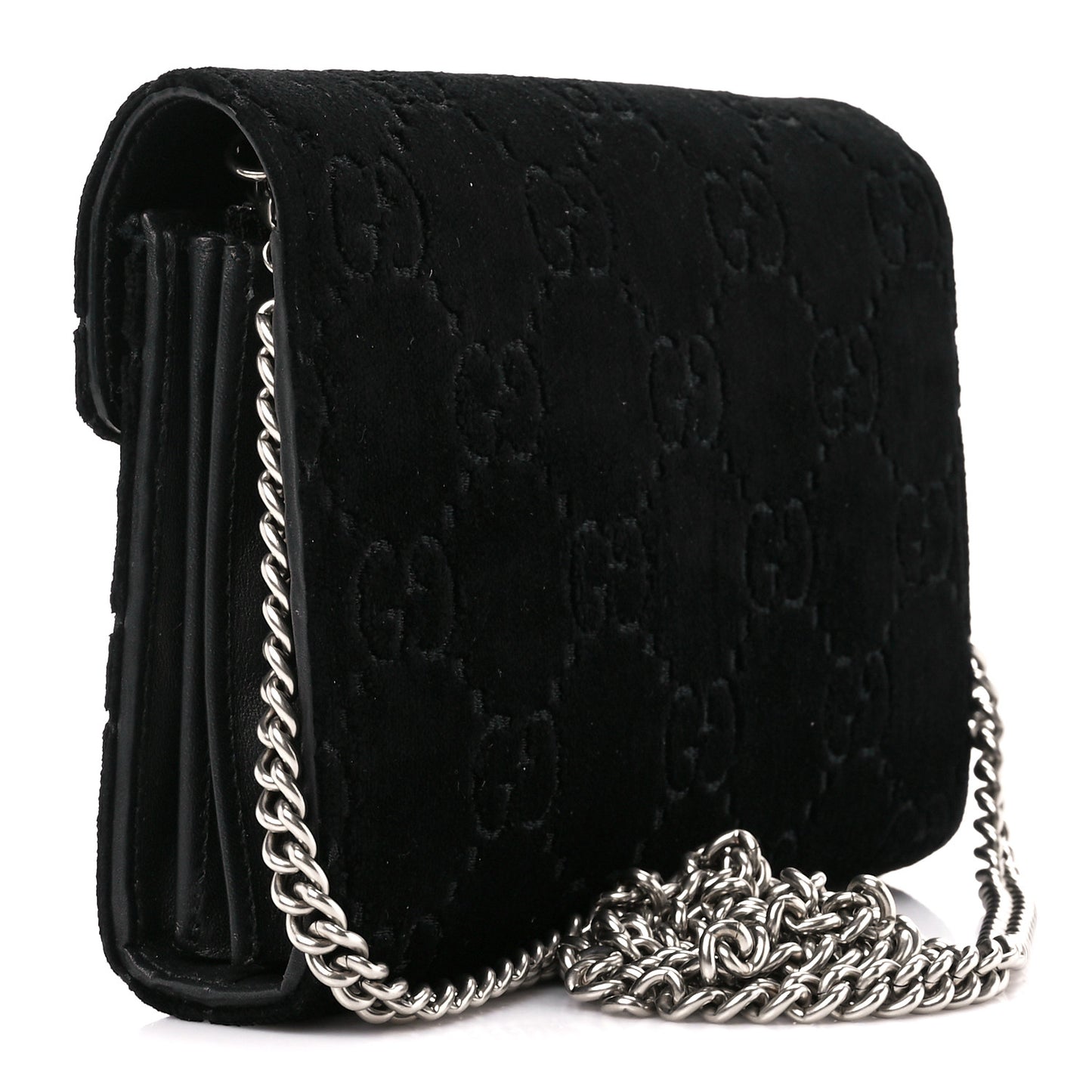 Velvet GG Monogram Mini Dionysus Chain Wallet Black