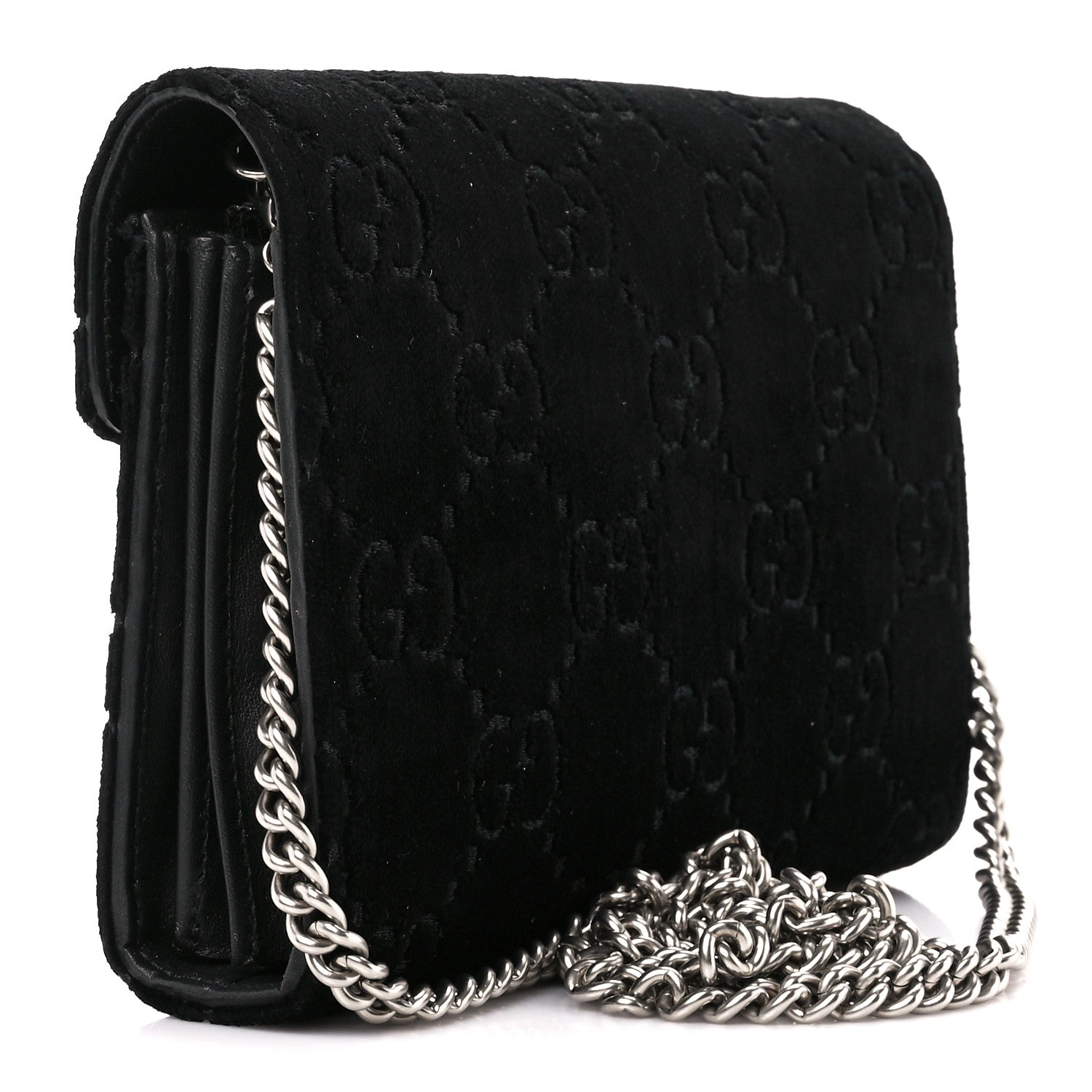 Gucci Velvet GG Monogram Mini Dionysus Chain Wallet Black 3 of 10