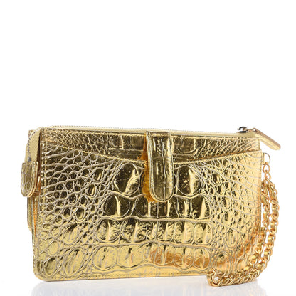 Chanel Calfskin Crocodile Embossed Cocodile Pouch With Chain Handle Gold 3 of 7