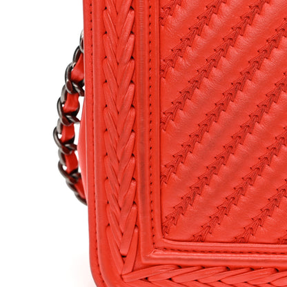 Chanel Calfskin Chevron Quilted Braided Boy Wallet On Chain WOC Orange 13 of 16