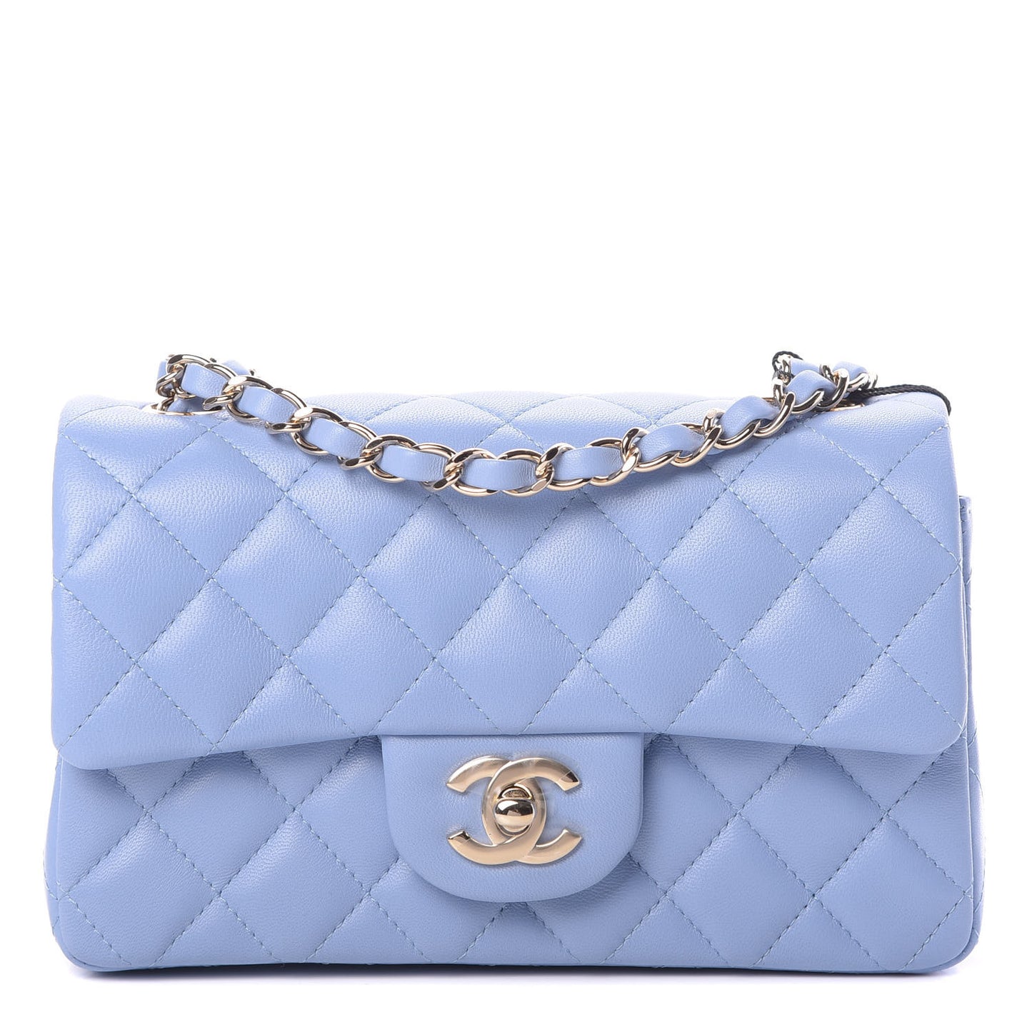 Lambskin Quilted Mini Rectangular Flap Light Blue