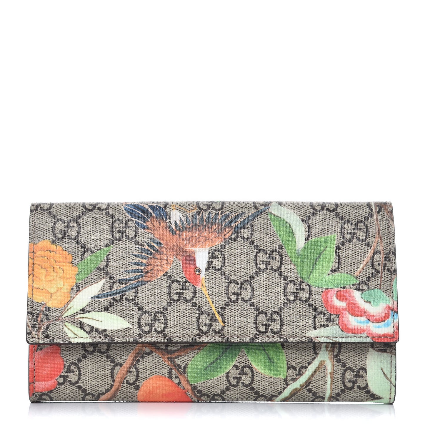 GG Supreme Monogram Tian Continental Wallet Beige Multicolor Red