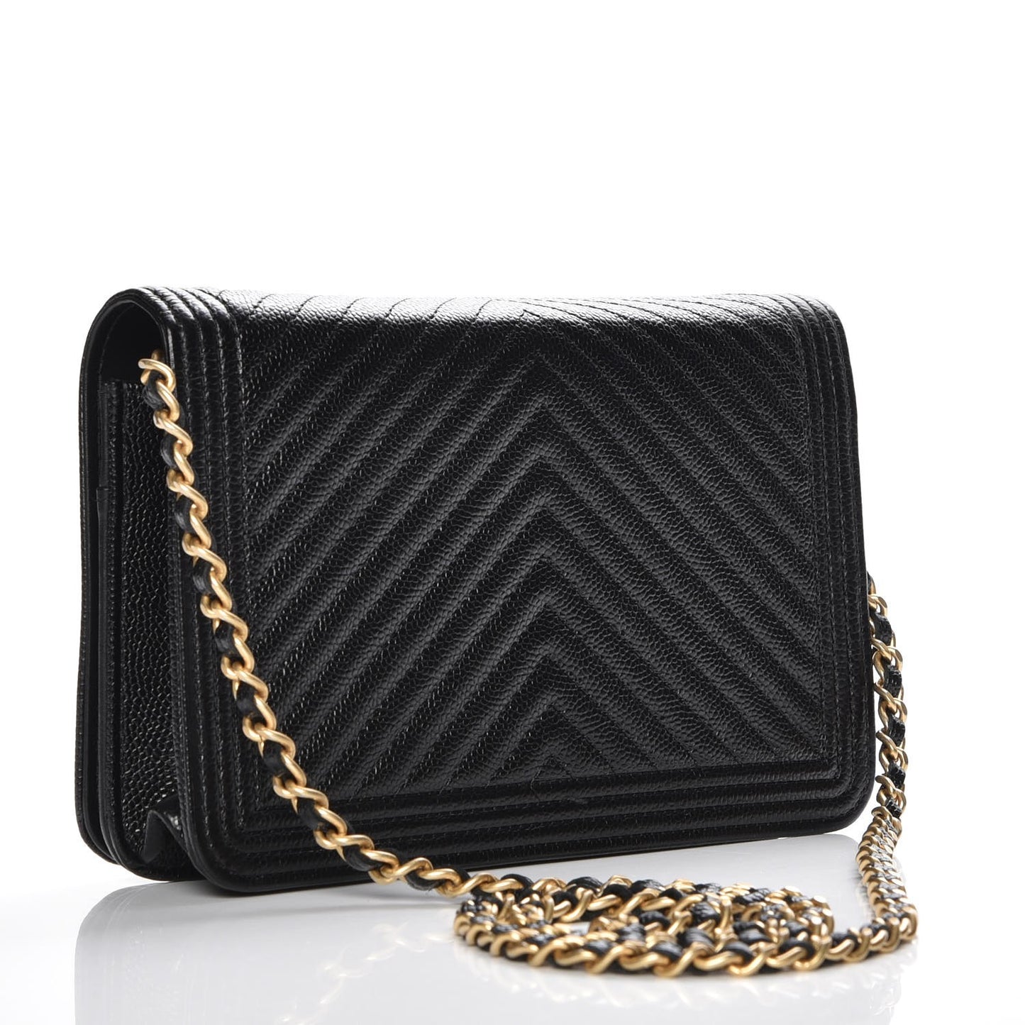 Caviar Chevron Quilted Boy Wallet On Chain WOC Black