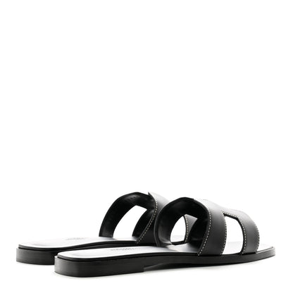 Hermes Box Calfskin Oran Sandals 37.5 Black 4 of 9