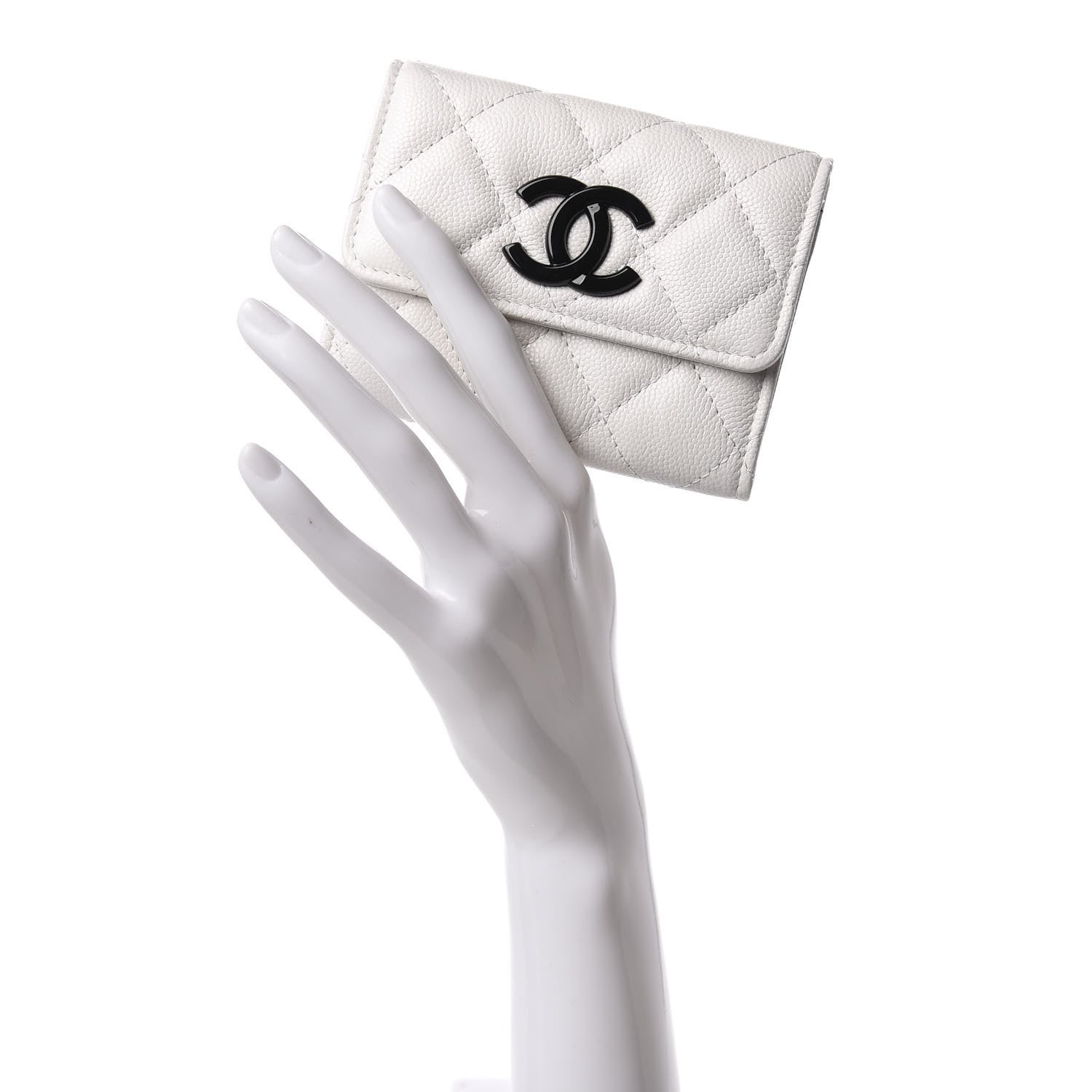 Chanel Caviar Quilted My Everything Flap Card Holder Wallet White Black 2 of 8