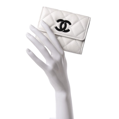 Chanel Caviar Quilted My Everything Flap Card Holder Wallet White Black 2 of 8
