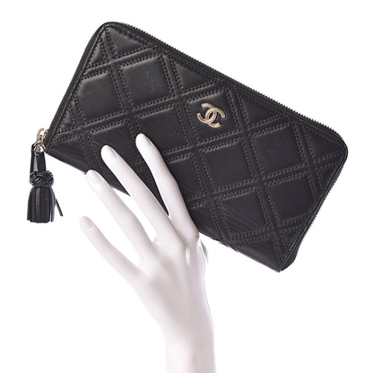 Chanel Lambskin Diamond Stitched Large Zip Around Organizer Wallet Black 2 of 9