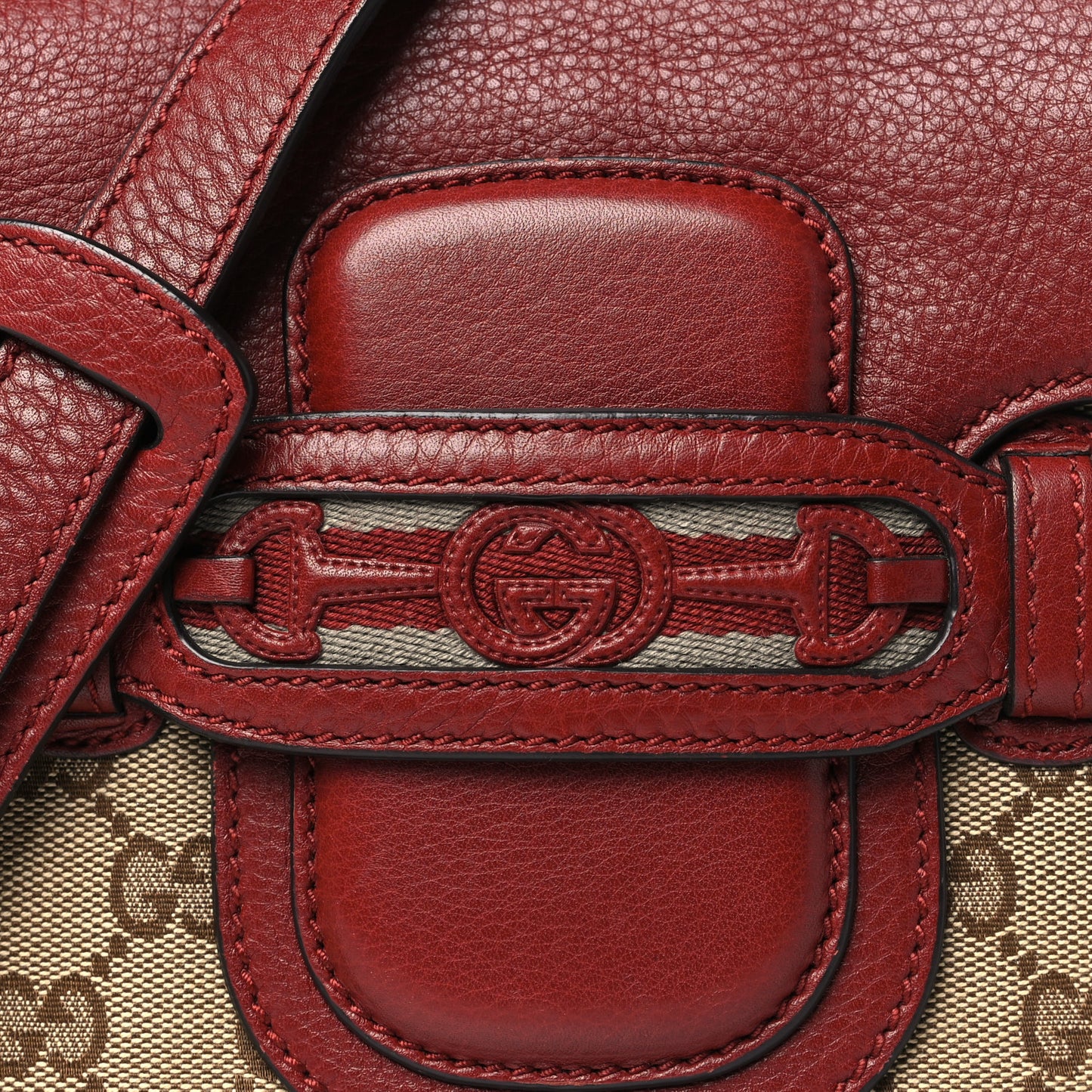 Monogram Pebbled Calfskin Web Small Dressage Shoulder Bag Red