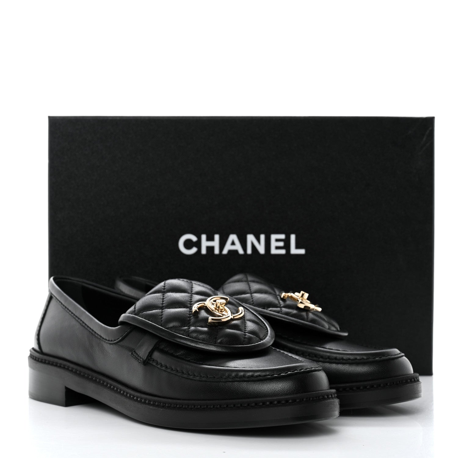Chanel Lambskin Quilted CC Turnlock Loafers 37.5 Black 9 of 9